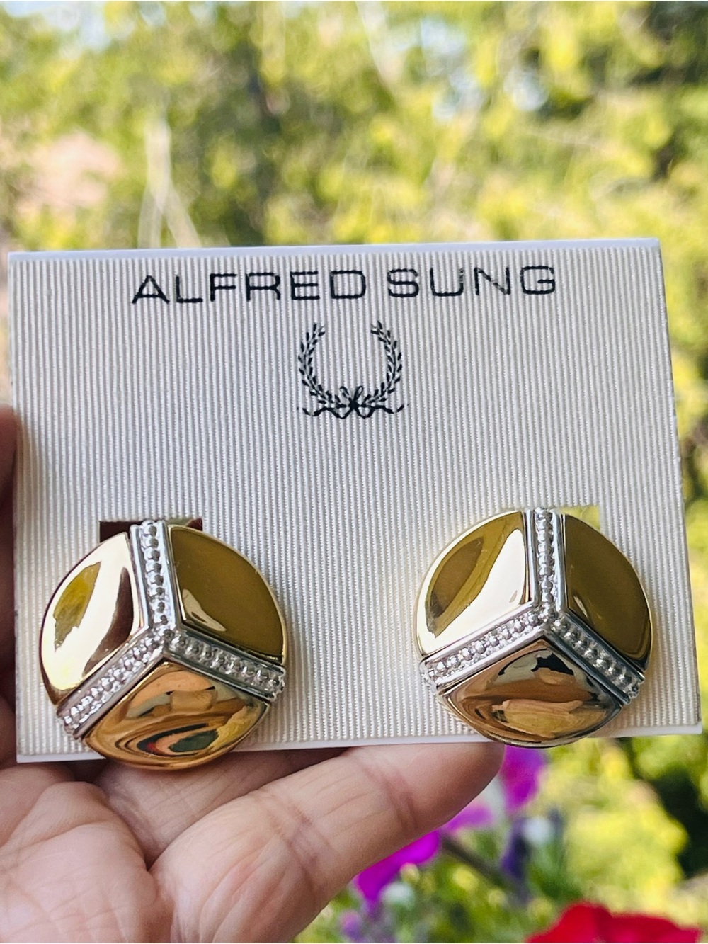 NWT Vintage Alfred Sung Two-Tone Gold & Silver Geometric Clip-On Earrings Canada